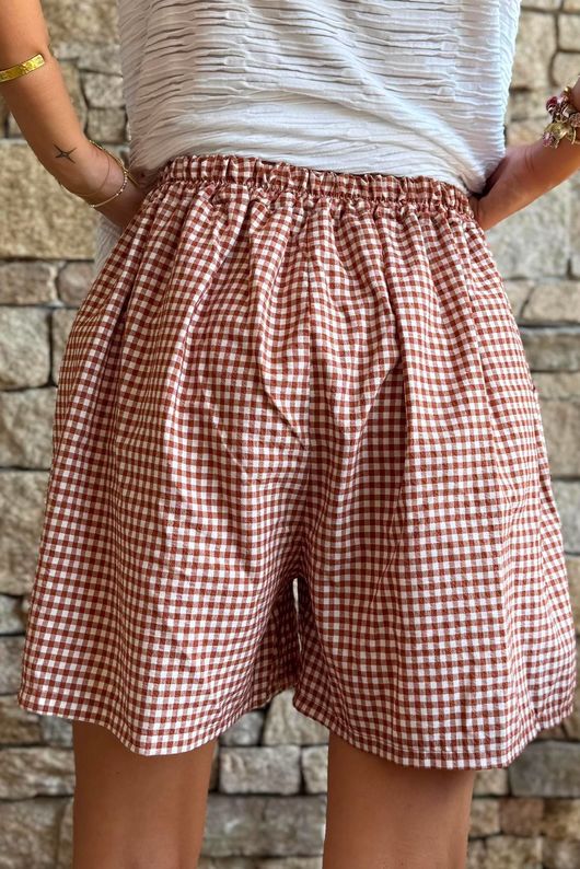 Arbi Gingham Short Hazelnut